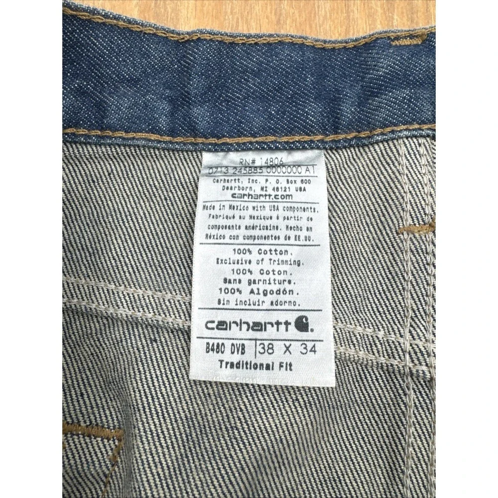 Carhartt B480 DVB Traditional Fit Blue Denim‎ Jeans Mens 38x34 Workwear Grunge